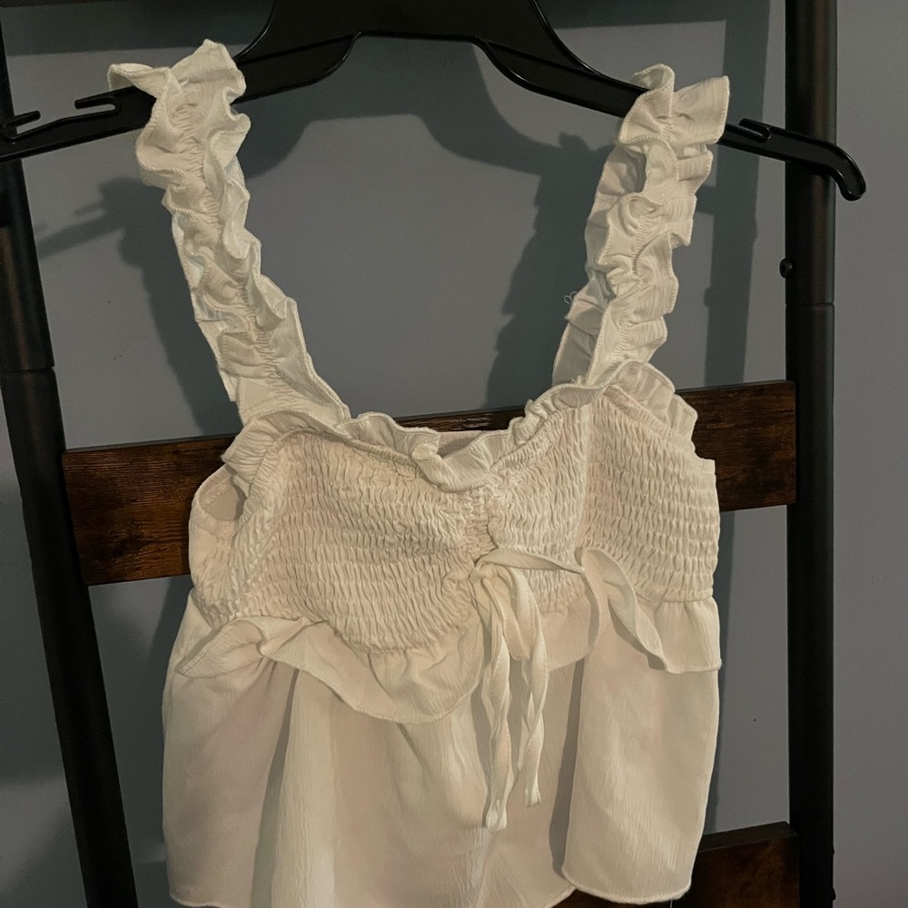 White Ruffled Women's Top
